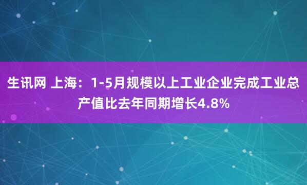 生讯网 上海：1-5月规模以上工业企业完成工业总产值比去年同期增长4.8%